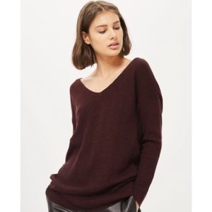 TOPSHOP Twist Knot Back Burgundy Wool Sweater